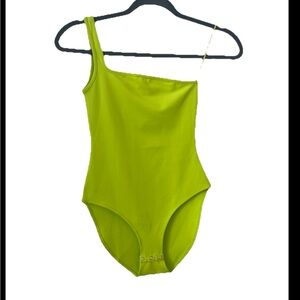 French Connection Saachi Jersey One Shoulder Bodysuit Sz S Lime Punch (0670)